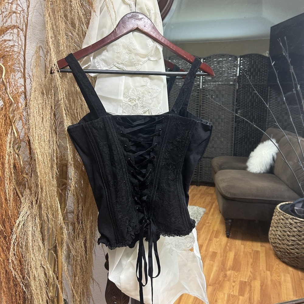 TRIPP NYC Womens Corset Size Large Black Lace Tie Up Bustier Retro Gothcore - Picture 9 of 10